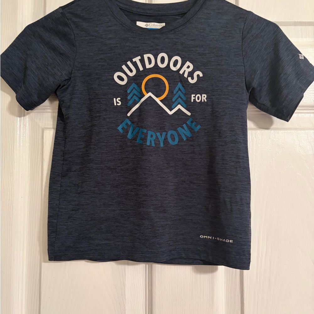 Columbia Navy Graphic 'Outdoors Is For Everyone' Tee with Yellow Accent